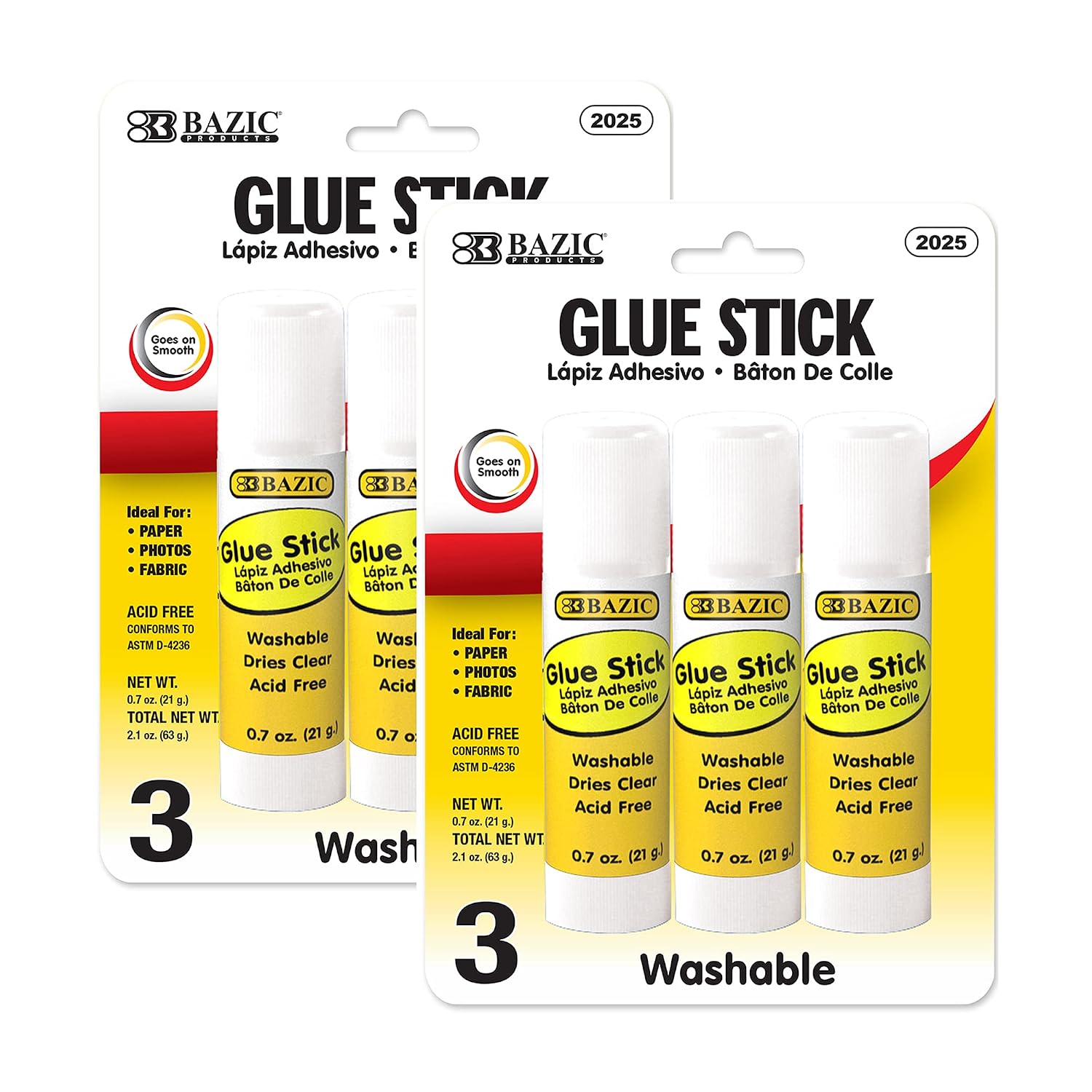 BAZIC 2025 Large Glue Stick. Clear Glue Stick for Art and Office Projects (3/Pack. 21g / 0.7 Oz .)