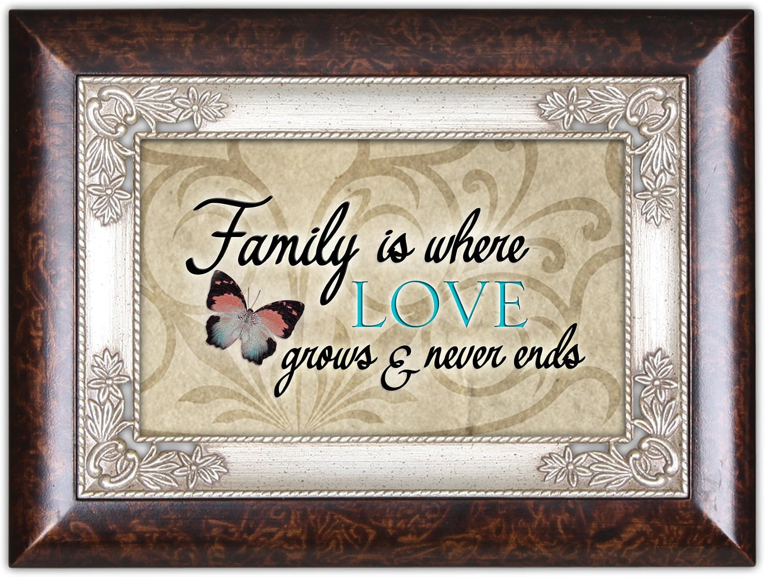 Cottage Garden Family Where Love Grows Never Ends Burlwood Jewelry Music Box Plays Wind Beneath My Wings image 2