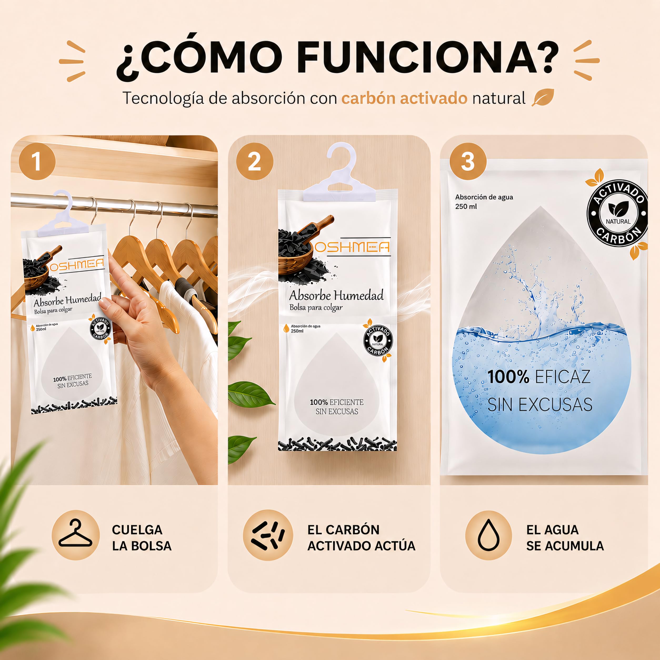 Pack de 5 Bolsas Antihumedad PREMIUM con CARBON ACTIVADO | Bolsas Deshumidificadoras para colgar | Deshumidificador Armario | Previene Humedad y Malos Olores en Ropa y Armarios | Alta Eficacia