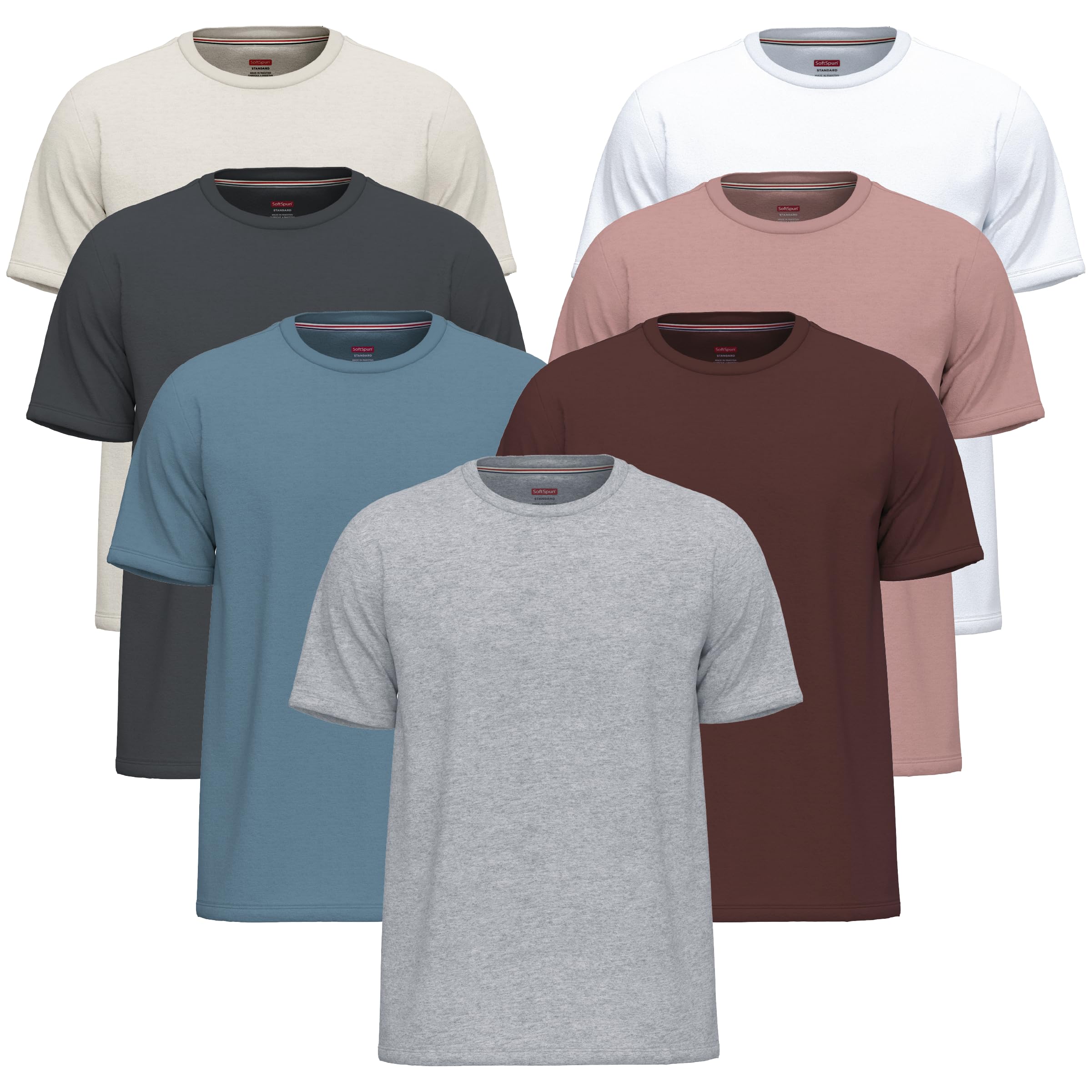 Softspun Men's Pack7 [Premium Collection] 7 Pack Tshirt Xxl – Cotton Tshirts, Gym T Shirts For Uk, Heavy Cotton Tee, Black T Shirt