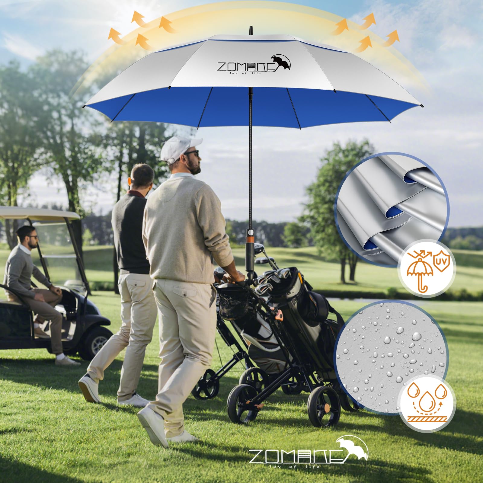 ZOMAKE 62/68 Pouces Ombrelle Anti UV Grand Parapluie Golf Anti Tempête Homme Femme XXL Manche Bois Ondulé Double Canopée Ventilée