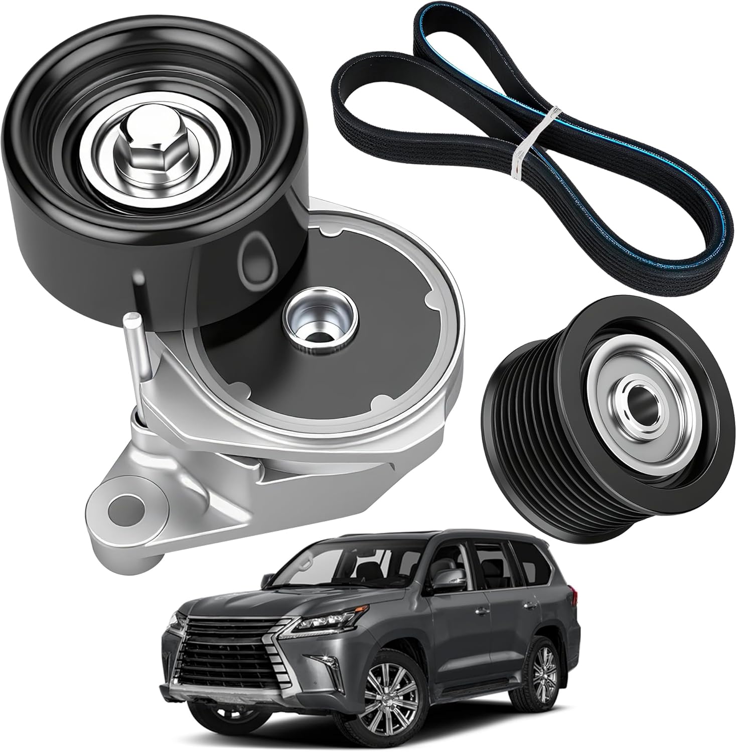 Serpentine Belt Tensioner Idler Pulley Drive Component Kit 90K-39185, Compatible with Lexus GX460/LX570 2008-2018, Toyota Land Cruiser/Sequoia/Tundra 2008-2018 4.6L 5.7L