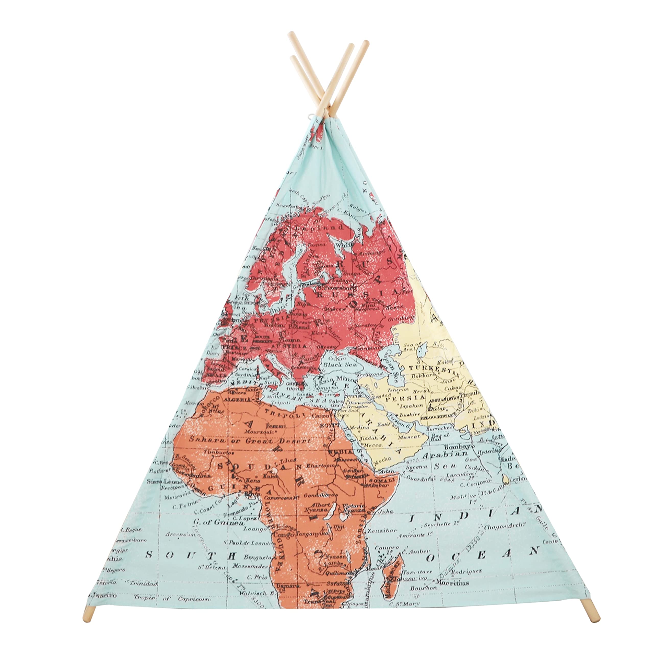 SUNNY Tipizelt für Kinder mit Weltkarte in Farbe | Indienner / Tipi / Wigwam Zelt für Kinderzimmer | Spielzelt aus Baumwolle 120x120 cm