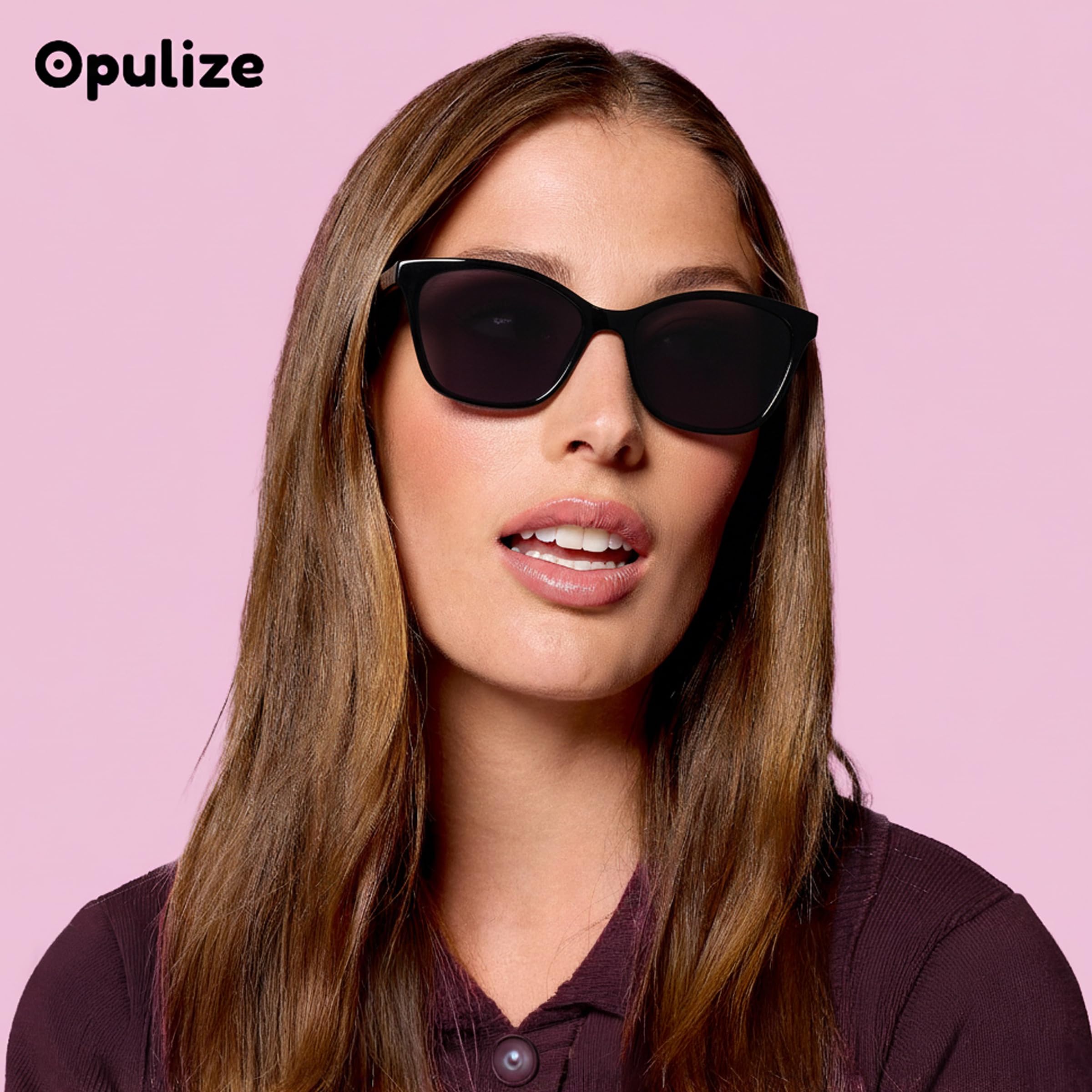 OPULIZE KAT Gafas de Sol - Elegante Montura Ojo de Gato - Negro - Hombres y Mujeres - Ajuste Muy Cómodo - Bisagras de Muelle - S59-1