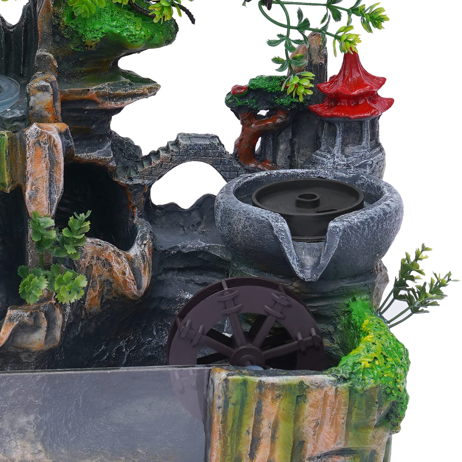 Fontaine d'intérieur avec éclairage LED et brouillard, 30 x 18 x 33 cm, fontaine de table, cascade, aquarium, résine, fontaine d'intérieur