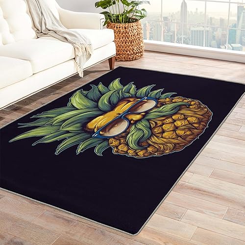 Alfombra de piña de 3 x 4 pies, alfombras de frutas para entrada, dormitorio, sala de estar, lavable, antideslizante, suave, alfombra pequeña de