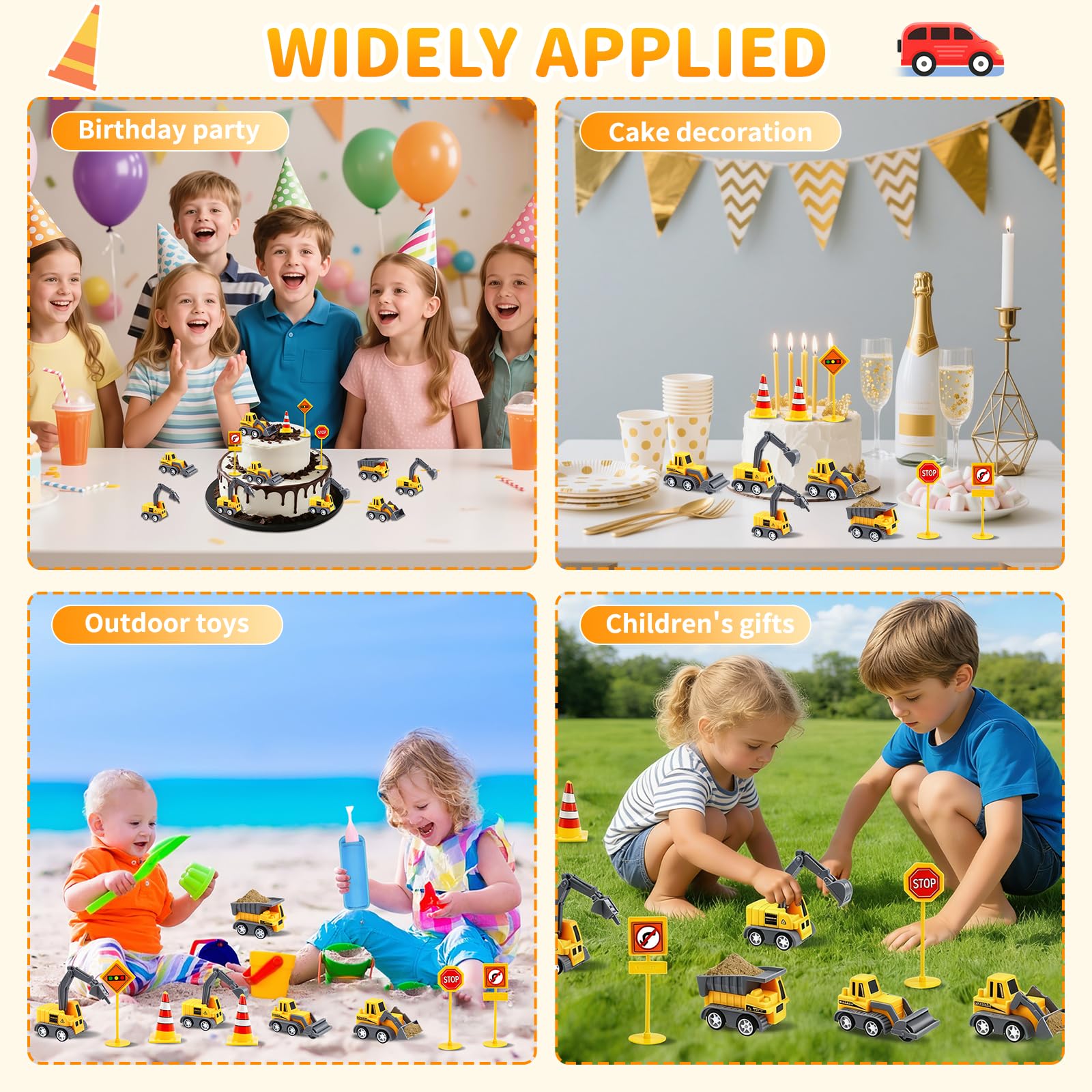 10 Piezas Excavadora Decoración para Tarta, Decoración de Cumpleaños con Excavadoras, Juguetes con Excavadoras para Cumpleaños de Niños y Niñas de 2, 3, 4 y 5 Años