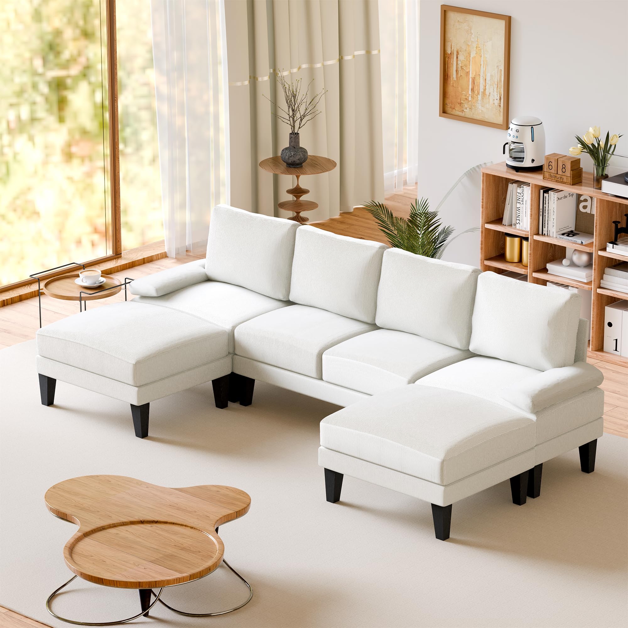 FONTOI Sectional Couch with Storage Seats, Convertible U Shaped Couch with Ottoman, 110'' 6 Seat Large Sectional Sofa Set Modern Lounge Modular Couches for Living Room, White