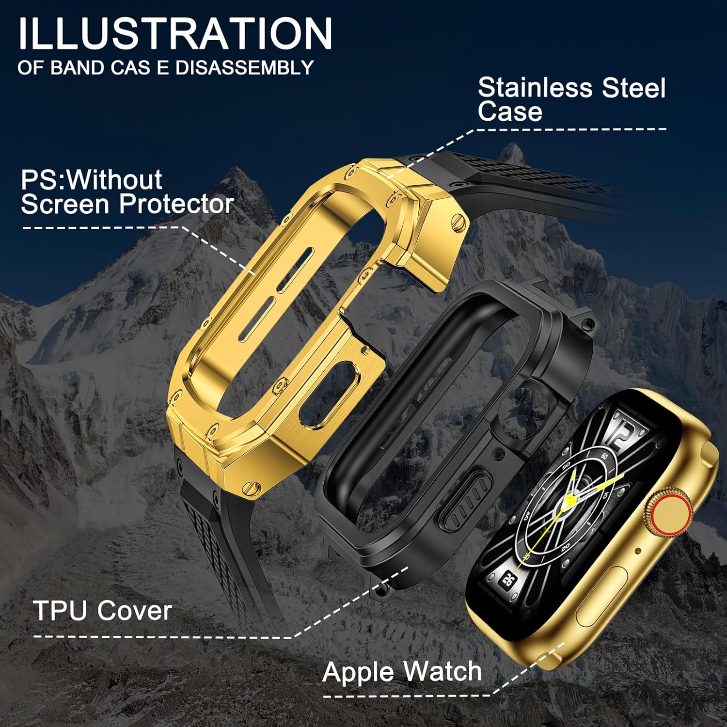 SUPLINK Stainless Steel Case and Band Compatible with Apple Watch Band 49mm for Men,Metal Case Silicone Strap Protective Bumper for iWatch Apple Watch Ultra 2 Bands/Ultra Watch Band Gold - Image 5