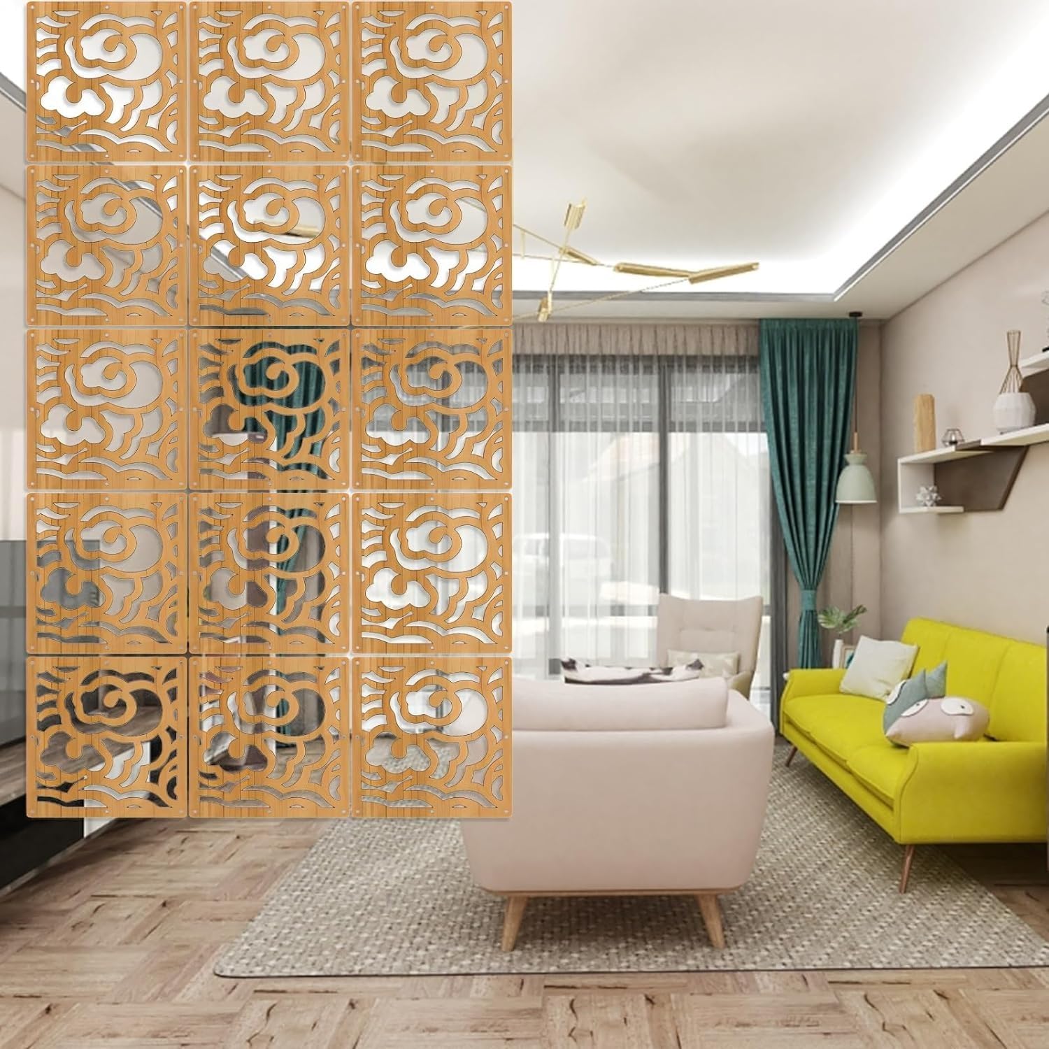 Hangende kamerverdeler hout-plastic panelen van plafond, doe-het-zelf decoratie privacy scheidingswanden behandeling hol scherm met alle accessoires voor thuis slaapkamer keuken kantoor hotel