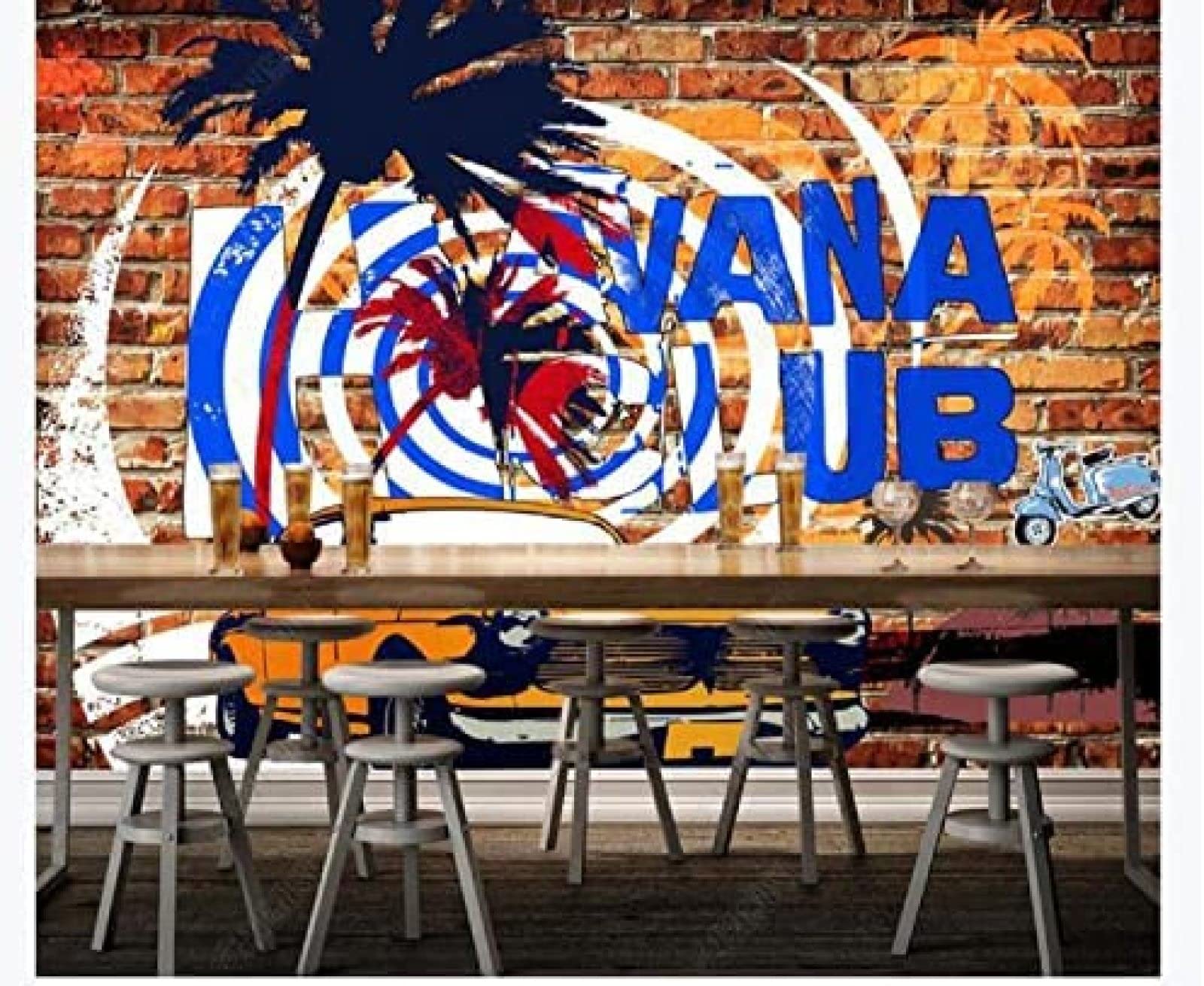 Nostalgische Graffiti Ziegelwand Hip Hop Havana Club Graffiti Hintergrundwand Tapeten Wohnkultur Fototapete 3D Effekt Wohnzimmer Schlafzimmer Kinderzimmer-400Cm×280Cm