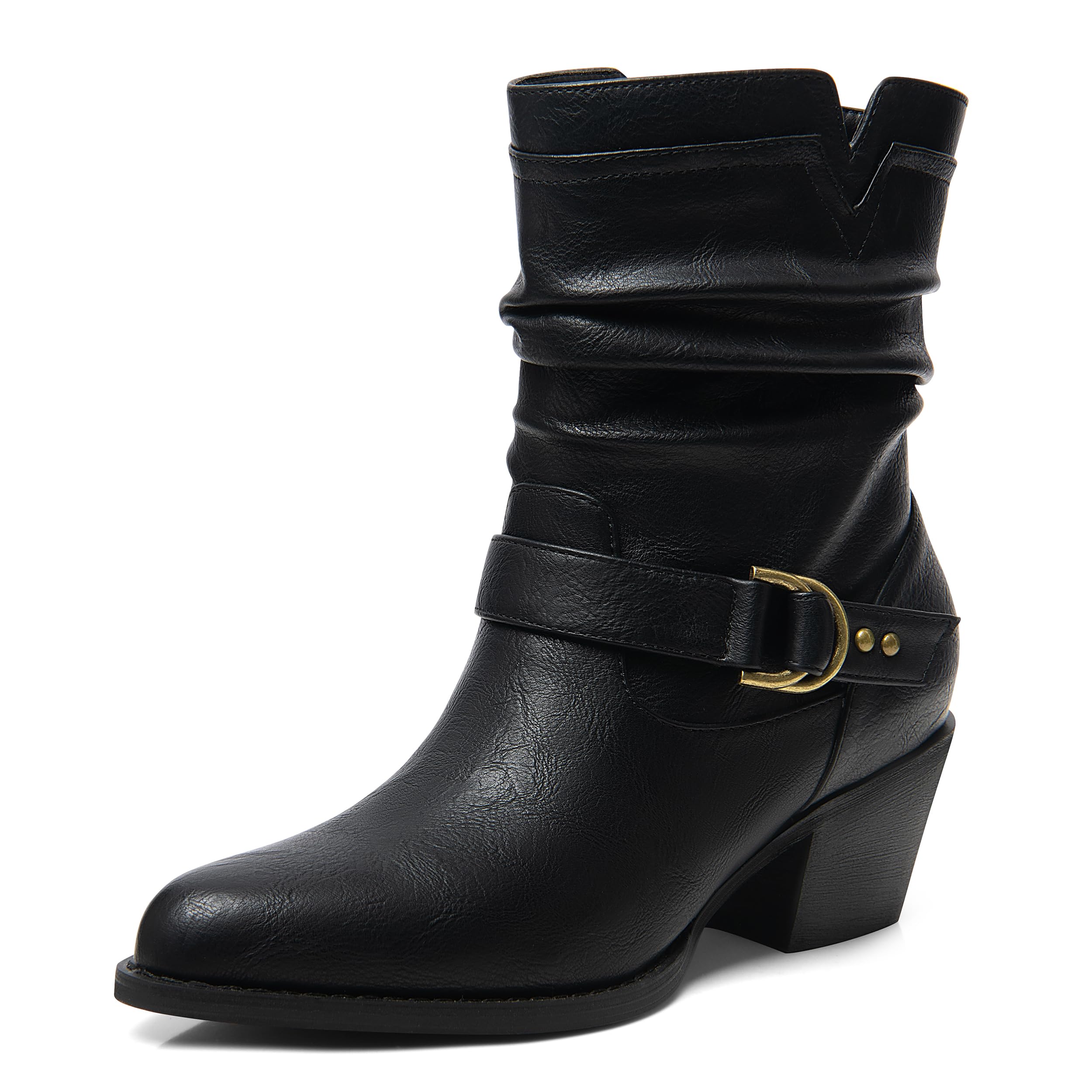 Mid Calf Boots for Women Cowboy Boots Western Boots Pointed Toe Low Chunky Heel Short Boots Fashion Fall
