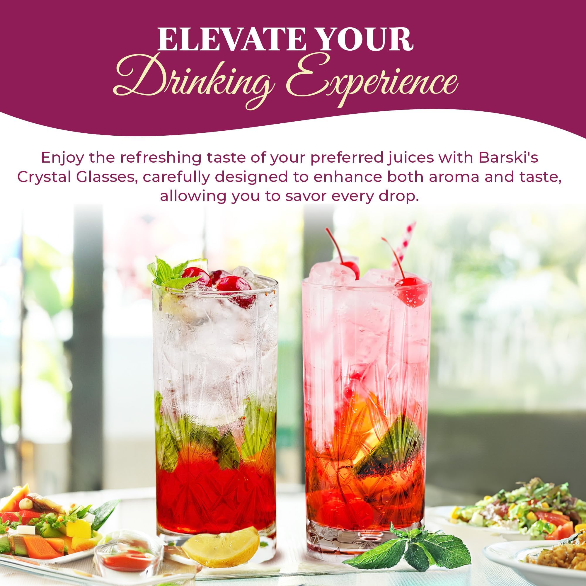 Barski Highball-Glas – Trinkgläser – 2er-Set – Hiball-Becher – Glaskristallbecher – für Wasser, Saft, Bier, gemischte Cocktails, Mojito-Glas, Tom Collins Bar Glaswaren, 340 ml, hergestellt in Europa
