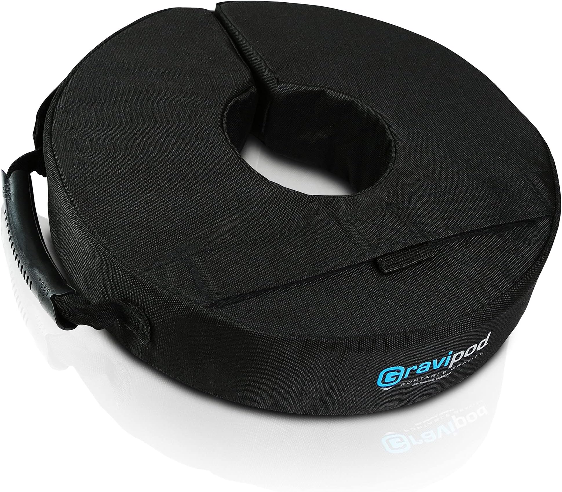 Gravipod Mini Base Weight Bag, 14” Round~Versatile support with split-ring opening and ergonomic handles for any pole, post, stand, AV equipment, or floor lamp~Industrial Ballistic Ripstop Polyester