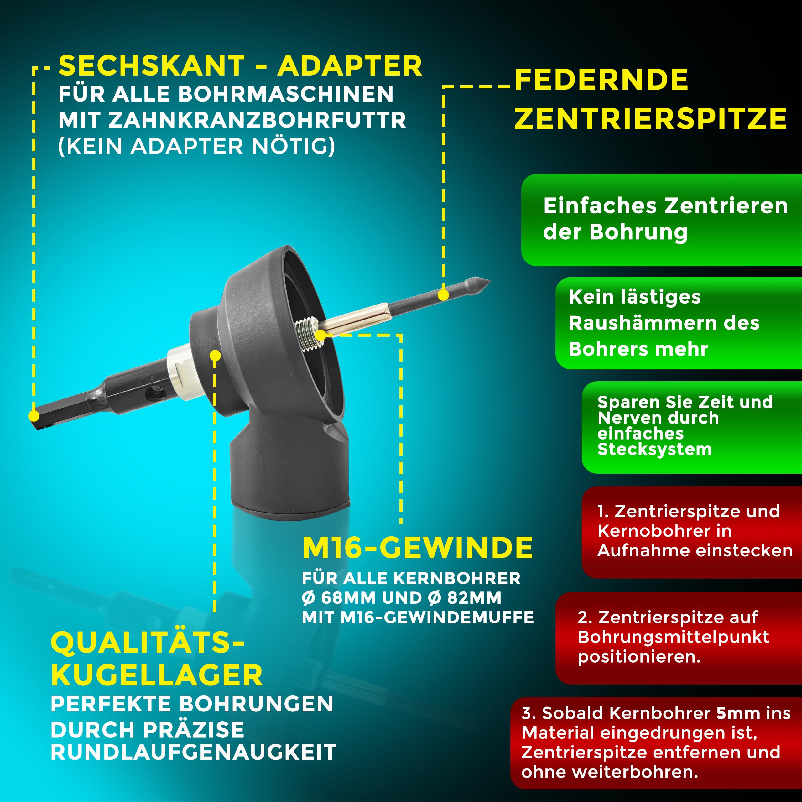 BERGMANN® Fabricado en la UE, avellanador de latas de 68 mm de diámetro + aspiración + adaptador hexagonal, broca para núcleo, fresadora de latas, sierra perforadora para taladros, enchufes