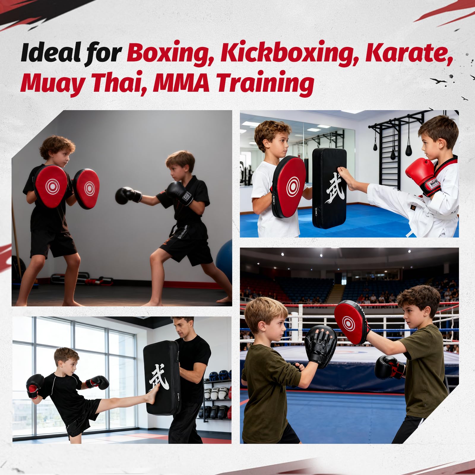 3 in 1 Handpratzen Set für Boxen & Kickboxen, 2x Box Pratzen aus PU Leder + 1x Kick Pad, Schlagpolster für Erwachsene, Jugendliche & Kinder, Sicheres Kampfsport Zubehör für Taekwondo, Muay Thai