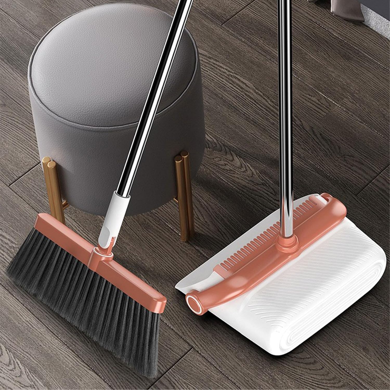 Brooms and Dustpan Set, Home Cleaning Supplies Stainless Steel Handle Brooms and Dustpan Combo Set for for Home and Office Cleaning