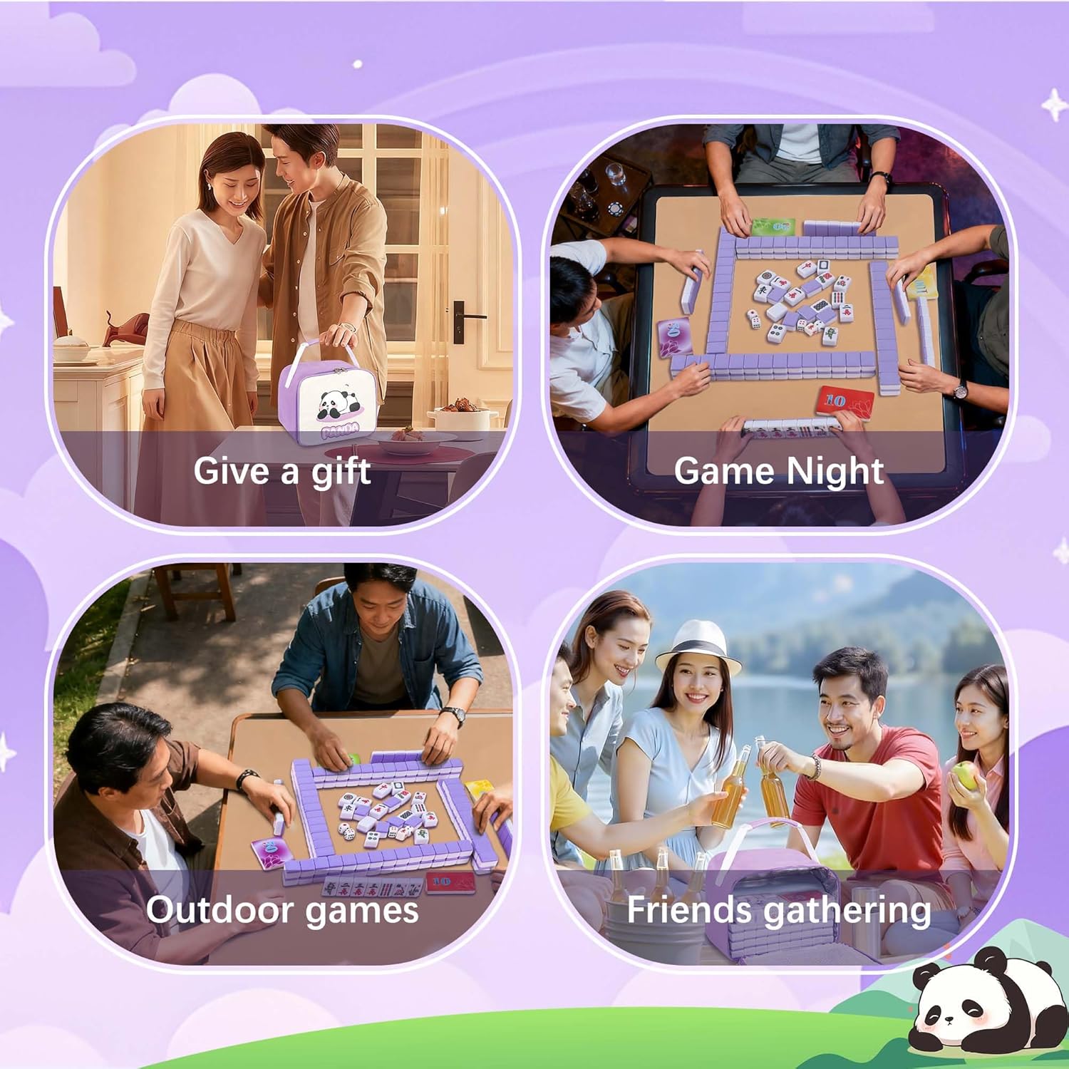 Chinese Small Mahjong Set 1.25" (32mm) Purple - 144 Durable Melamine Tiles with Travel Handbag, Mahjong Mat, 8 Blank Spares | Complete Portable Game Set for Travel & Family