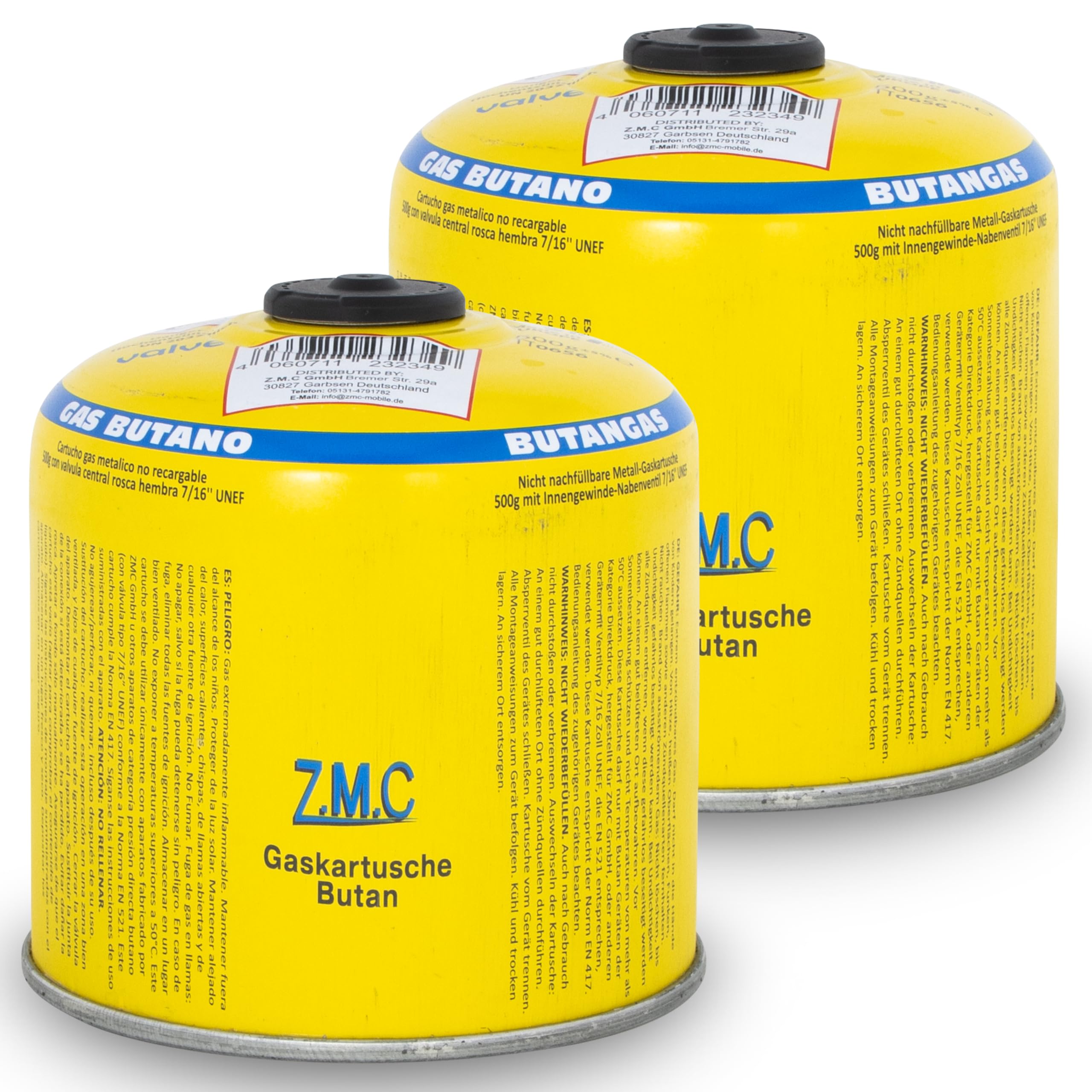 Z.M.C 5 cartucce di gas butano da 500 g, gas propano/butano 990 ml, cartuccia gas EN417, attacco filettato europeo, cartuccia a vite per bruciatori di erbacce, bomboletta di gas universale con valvola