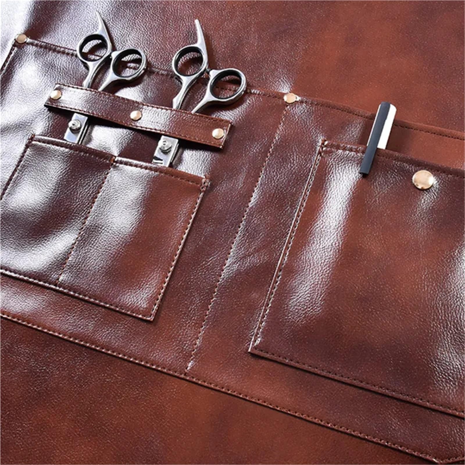 Delantal de cuero sintético con correa cruzada for barista, camarero, chef, uniforme, cafetería, bistró, parrilla, floristería, peluquería, carpintero, barbería para Soldadura, Herrero