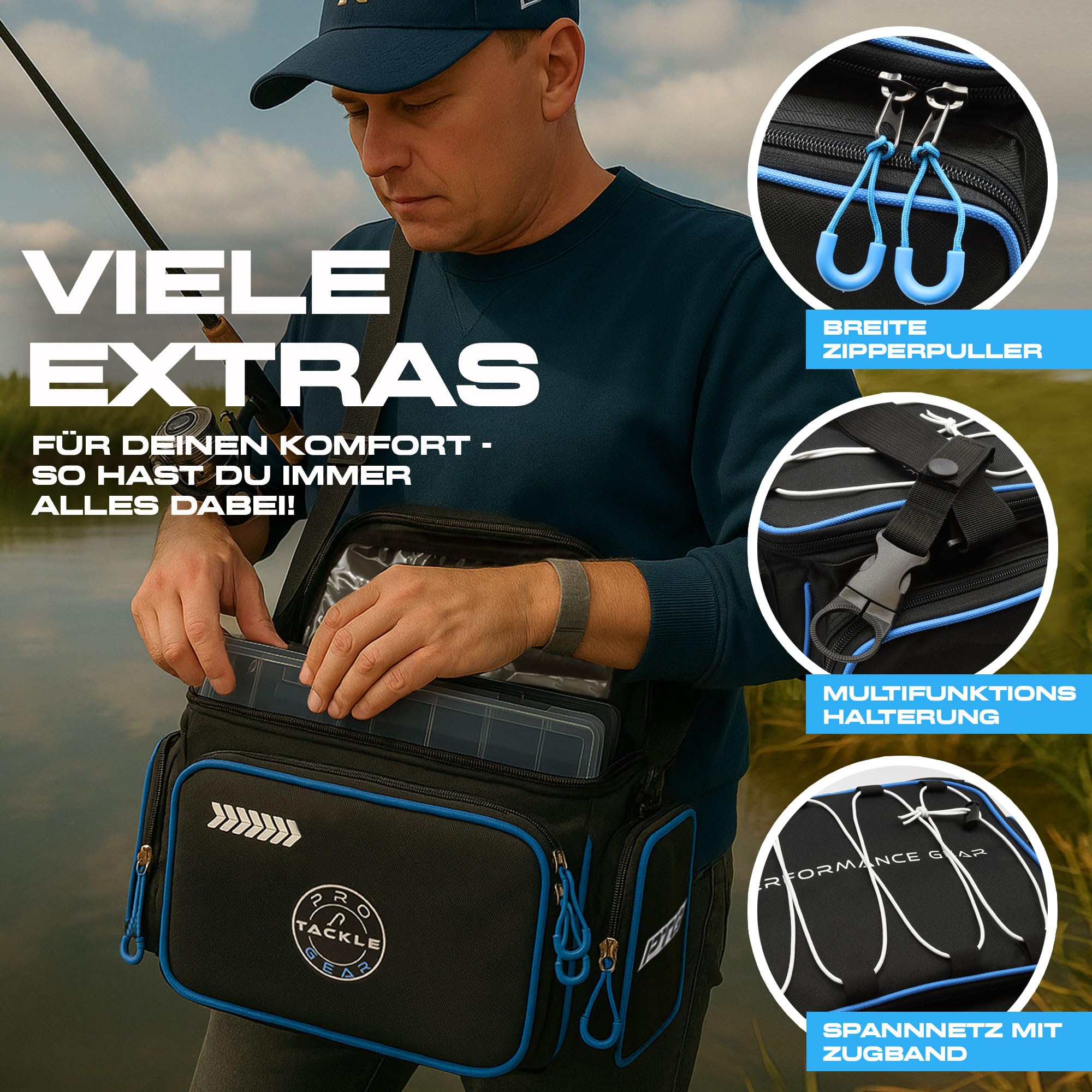 Pro Tackle Strike Shoulder Bag 35x27x20cm mit 3 Tackleboxen für Spinnangeln
