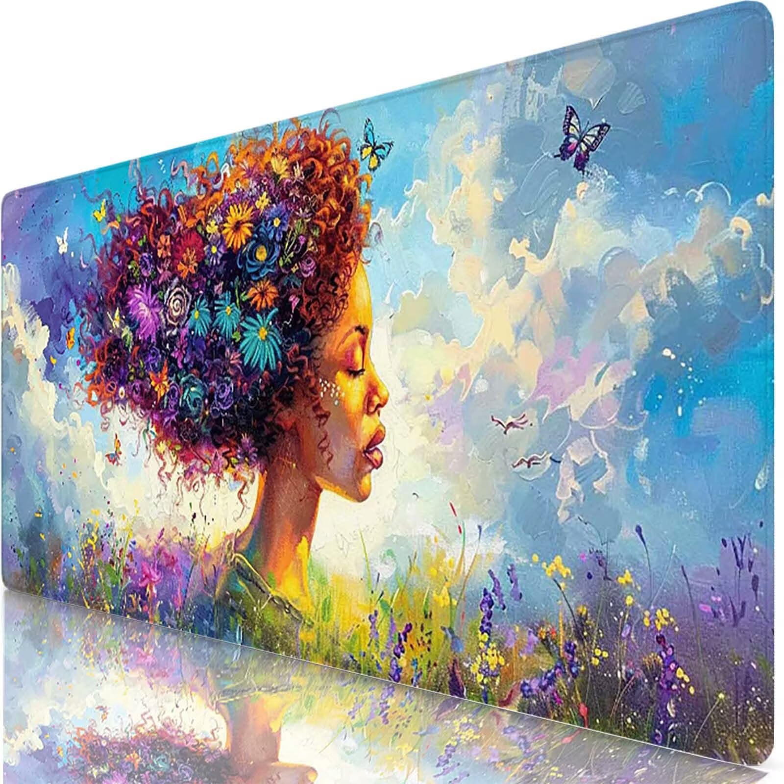 Niebieska podkładka pod mysz XXL 1600 x 800 x 3 mm duża podkładka pod mysz kwiatowa podkładka pod mysz akcesoria biurowe, zmywalna, antypoślizgowa gumowa podstawa, wodoodporna podkładka pod mysz dla