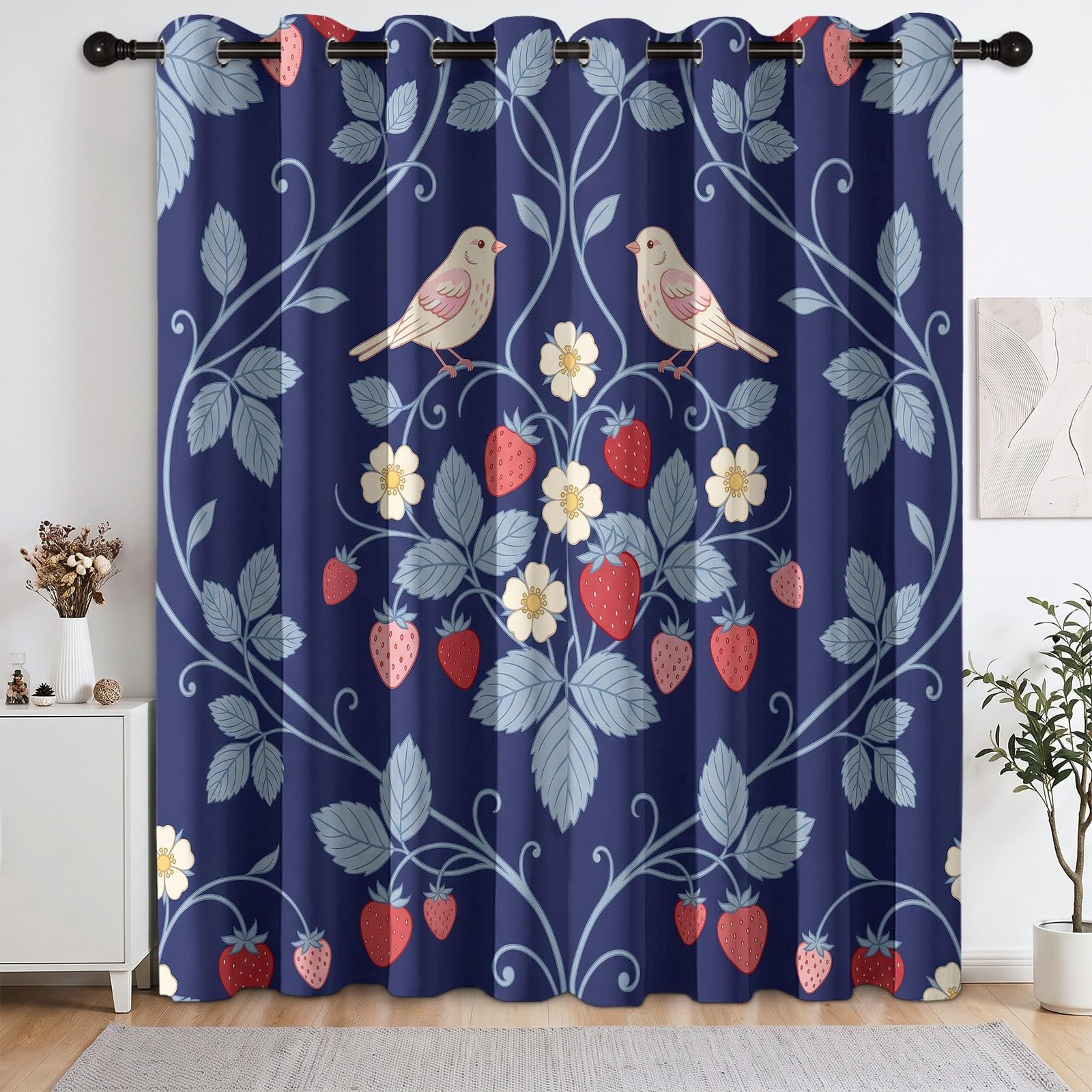 Generisch Blickdichte Vorhänge Set Ländlich Klassisch mit Ösen, Frucht Erdbeere Verdunklungsvorhänge Thermo Isoliert 2 Stück - Bedruckte Gardinen Deko für Wohnzimmer Schlafzimmer 229 x 117 cm (H x B)