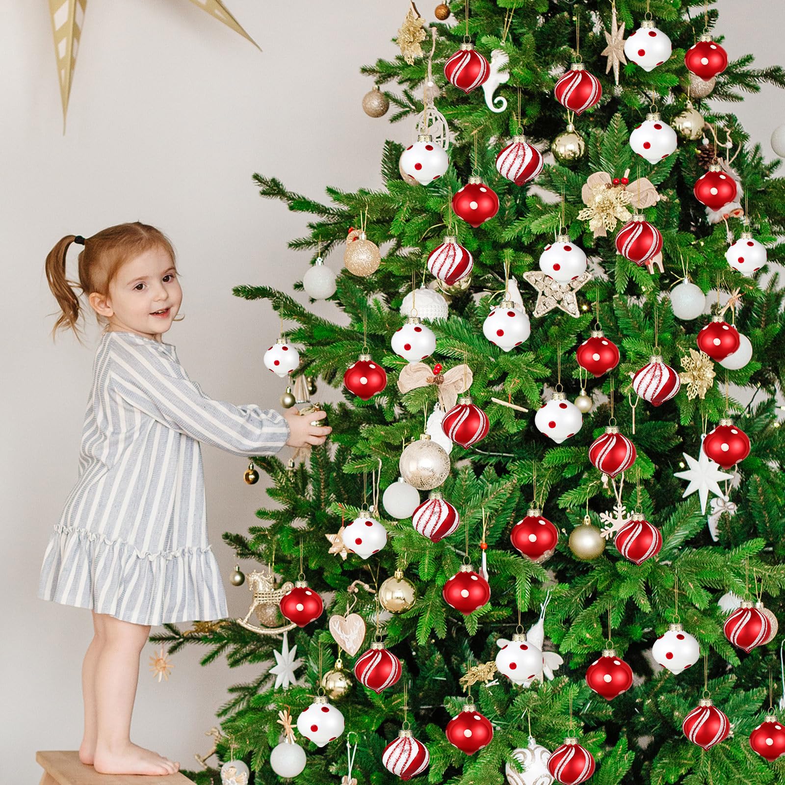 Hungdao Pfefferminz-Süßigkeiten-Ornament-Set – Weihnachtskugeln, Mini-Glasornamente für Innen- und Außenbereich, Baumdekoration, 12 Stück