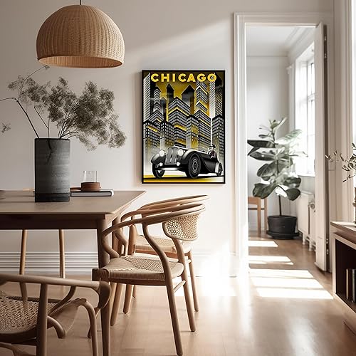 Miniatura 5 de Poster Master Póster de viaje vintage, impresión retro de Chicago, arte clásico de automóvil, arte de vida nocturna de ciudad, regalo para hombres,