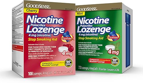 GoodSense Pastilla Polacrilex de nicotina 4 mg (nicotina), sabor menta y cereza, paquete de conveniencia para dejar de fumar