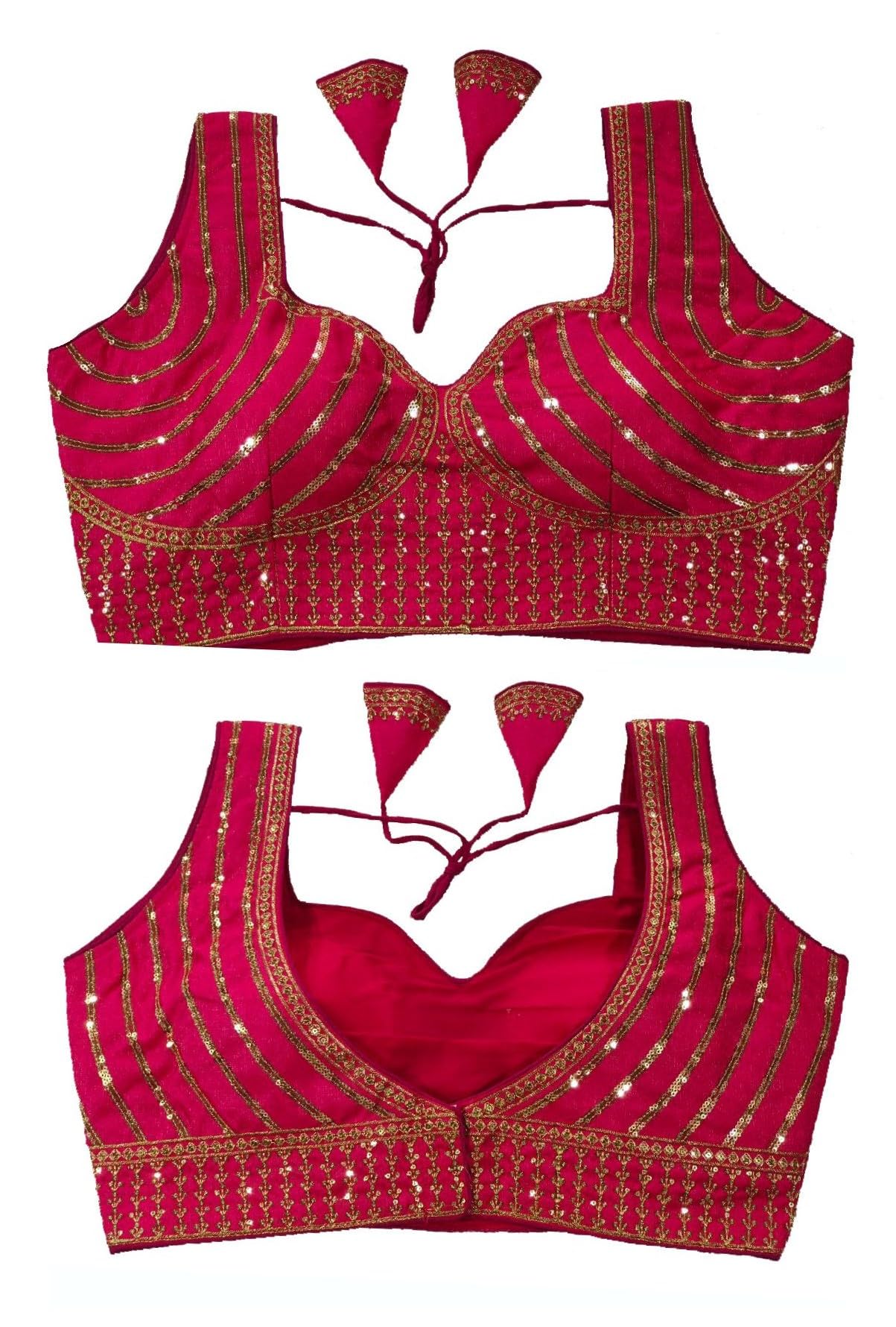 Vihu Fashion Women's Readymade Blouse Embroidery Multi Coding Gold Thread Indian Ethnic Designer Stitched Readymade Saree Sleeveless Pink Blouse For Women For Saree Lehenga Choli