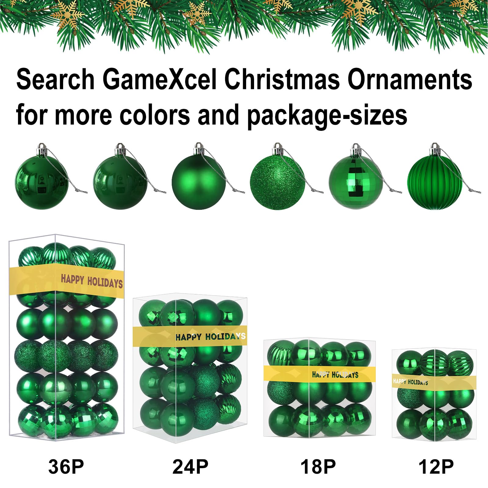 Lot de 24 boules de Noël incassables pour sapin de Noël - Grande guirlande à suspendre - Vert émeraude - 8,1 cm