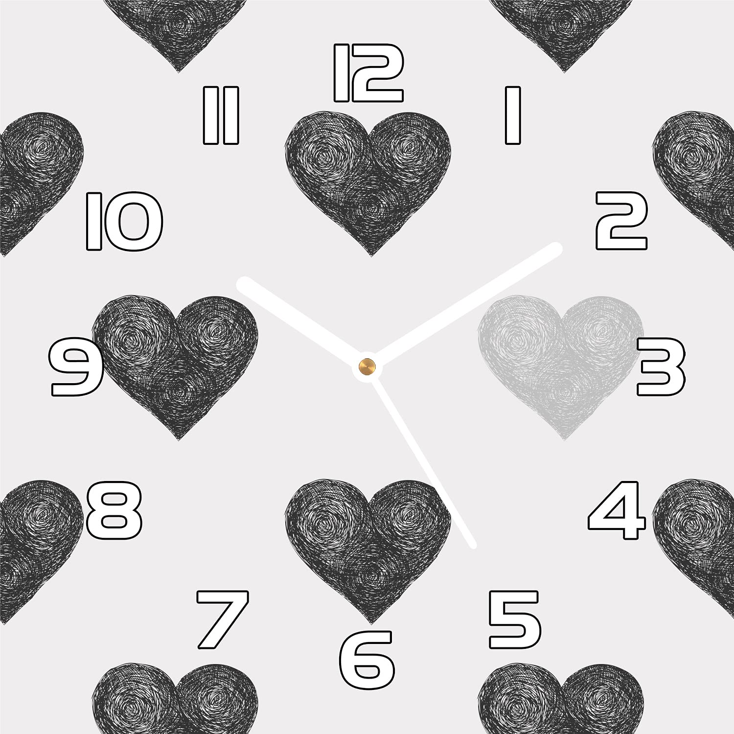 Horloge en Verre 30x30 cm Coloray Silencieuse et Facile à Nettoyer Cœurs Abstraits