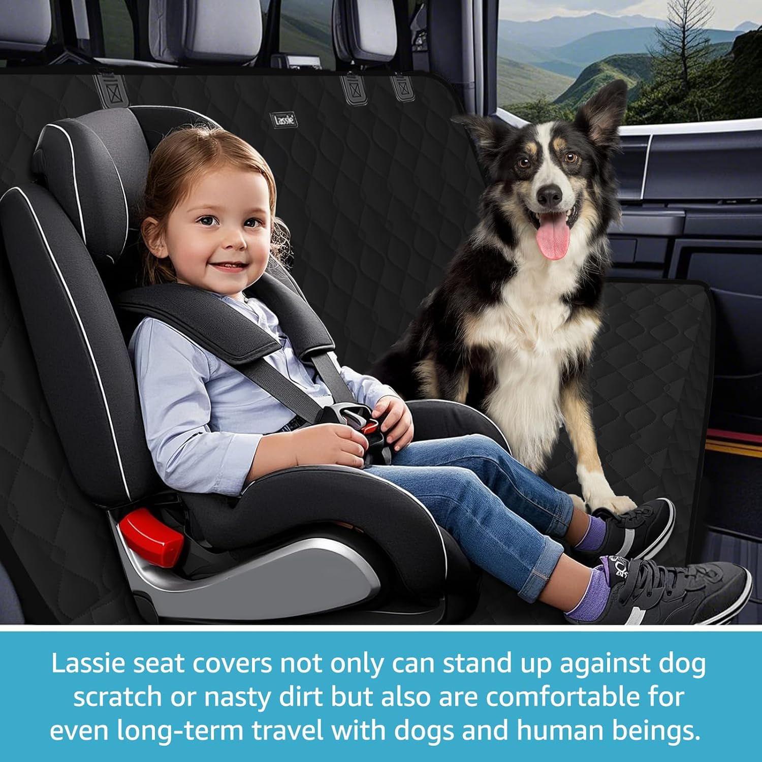Lassie Truck Back Seat Cover for Dogs with Safety Belt, Truck Bench Seat Cover Compatible with Ford F-Series, F150 /Chevrolet Silverado 1500, Colorado/Ram 1500 Pick Up/GMC Sierra/Toyota Tundra and etc
