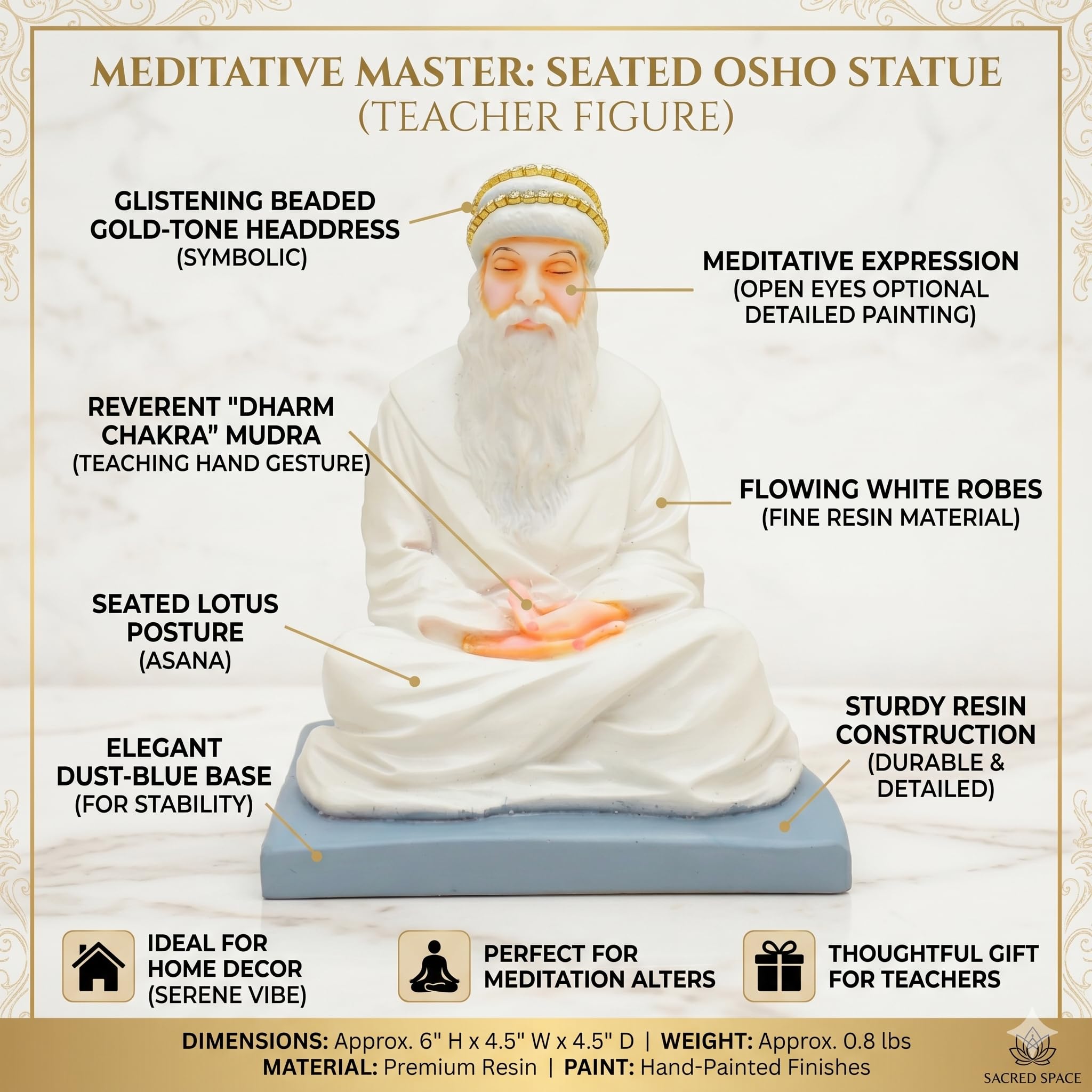 PAPILON Osho Statue for Home & Office | 6 Inch Handmade Spiritual Idol Showpiece for Puja, Vastu, Mandir & Decoration | Auspicious Gift for Blessings, Health, Wealth & Happiness 3