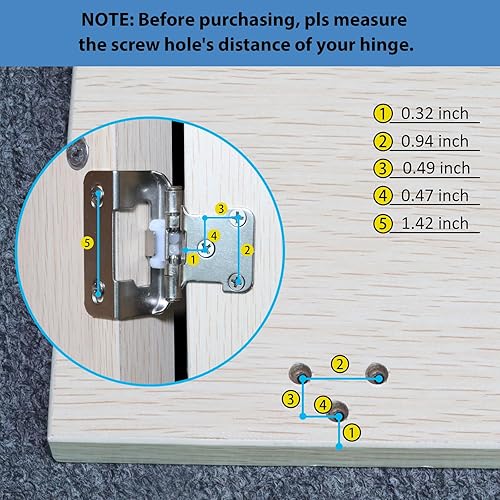 Miniatura 7 de 12 Superposición de bisagras envolventes para puertas de gabinete, 4 pares (8 piezas) Bisagras de puerta de gabinete de cierre automático de níquel