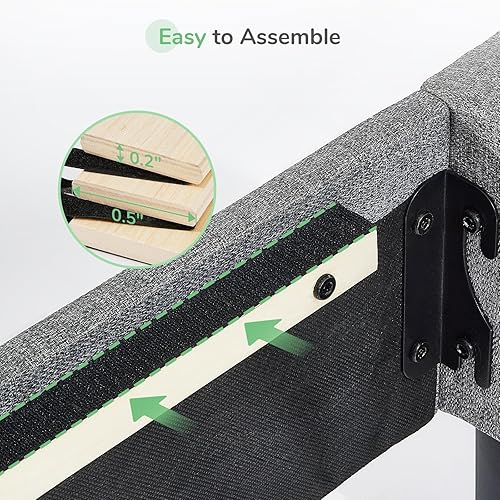 Miniatura 6 de Novilla Base de cama tamaño Queen con cabecera y soporte de listones de madera, marco de cama tapizado Queen no necesita somier, fácil montaje, gris