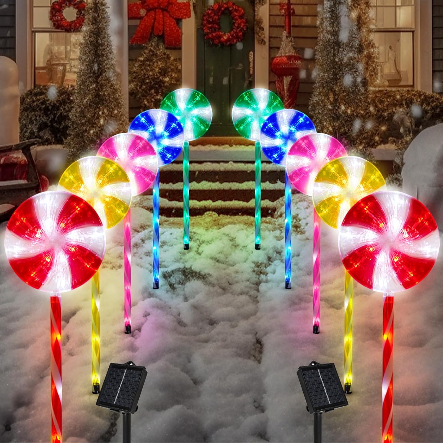 Outdoor solar lollipop pathway lights (set of 10) multi