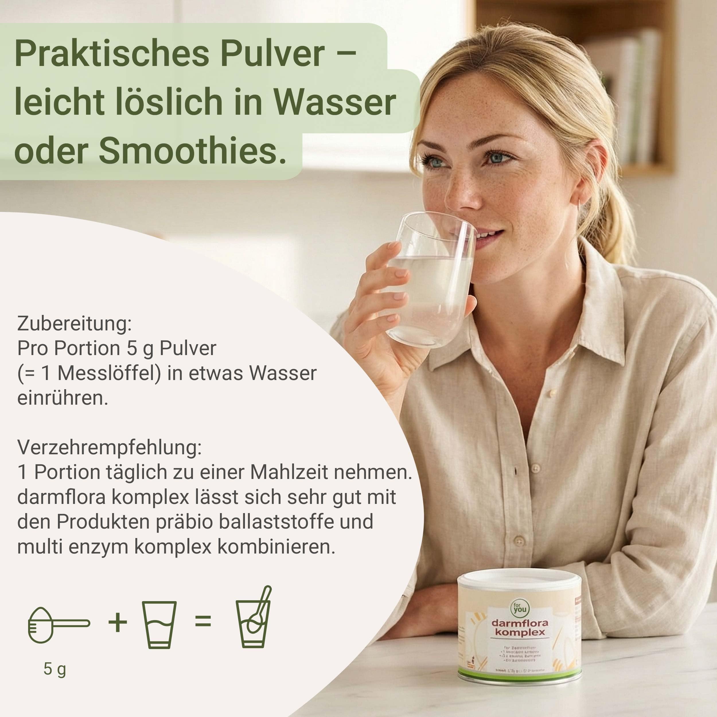 for you darmflora komplex neutral - mit 11 Bakterienstämmen, 22 Milliarden Keimen pro Portion & 2 Arten von Ballaststoffen: resistentes Dextrin aus Mais & Akazienfaser - Ohne Zusätze