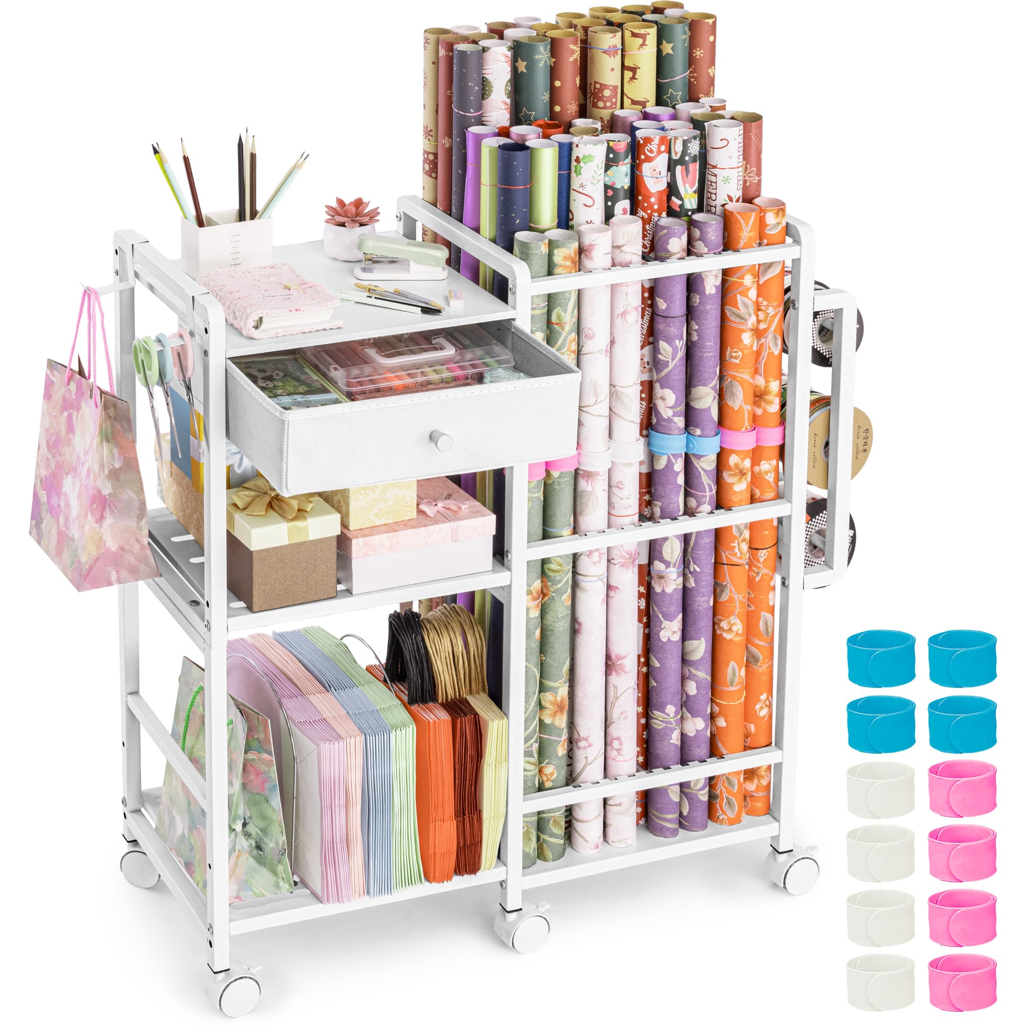 Aquzee Wrapping Paper Storage, Rolling Gift Wrap Station