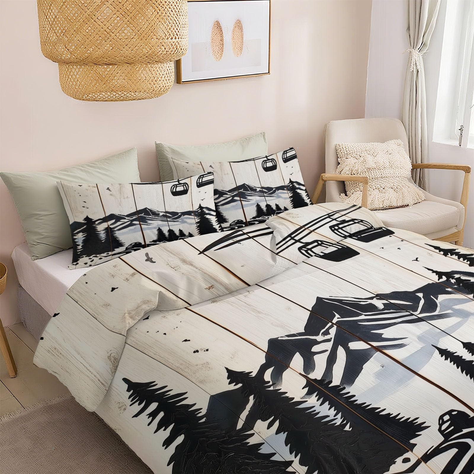 Housse de couette montagne et forêt enneigée 220x240cm pour une ambiance chalet de ski