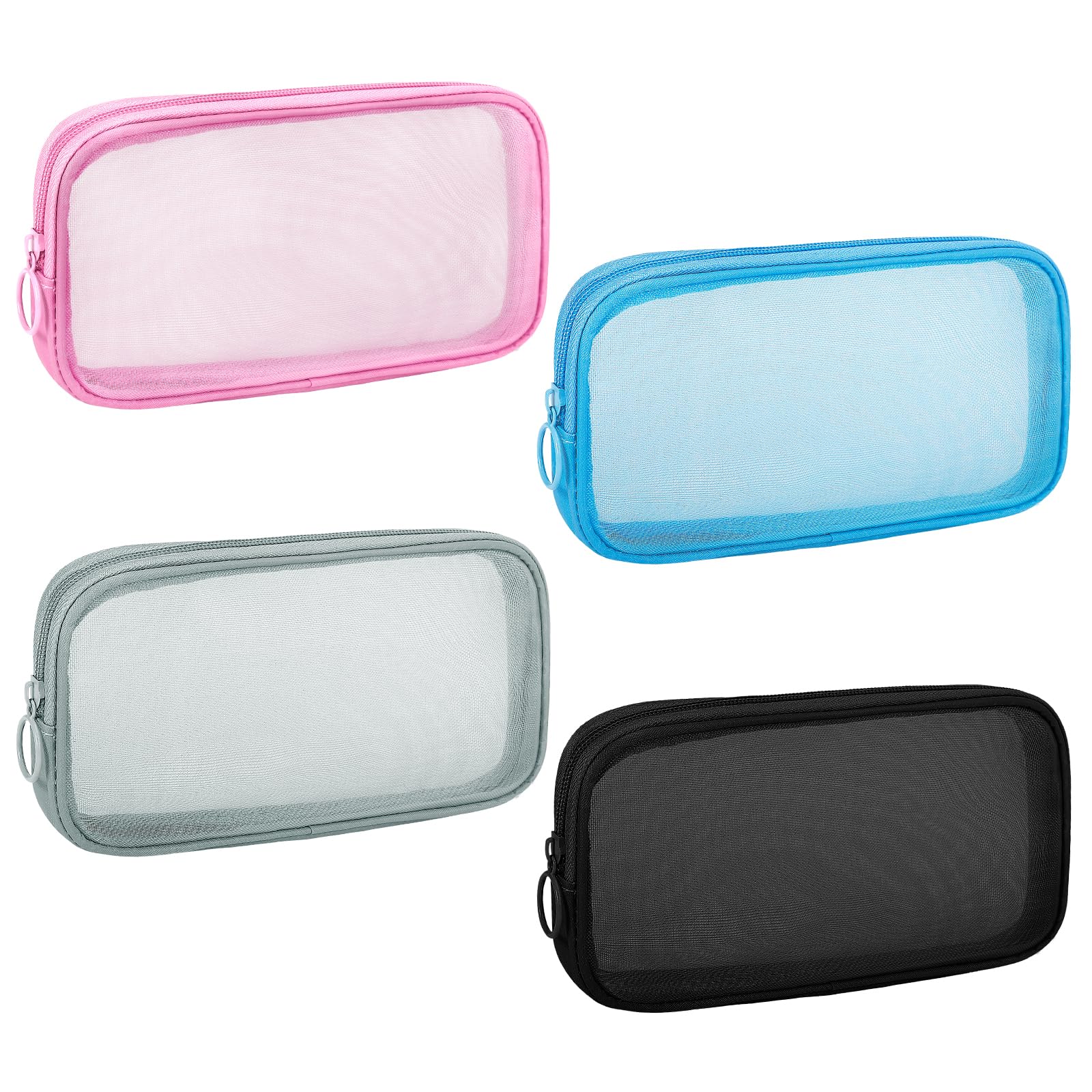 Sinzip 4 Pieces Mini Zipper Nylon Mesh Pouch, Mesh Cosmetic Bags Makeup Bags, Multipurpose Travel Toiletry Bags for Office Supplies and Travel