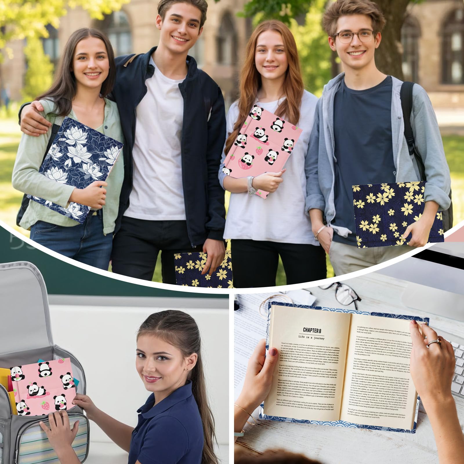 Copertina protettiva per libri in brossura, motivo fiore di loto, regolabile, in morbido tessuto di tela, con segnalibro tascabile, stampa su entrambi i lati, per gli amanti dei libri con copertina