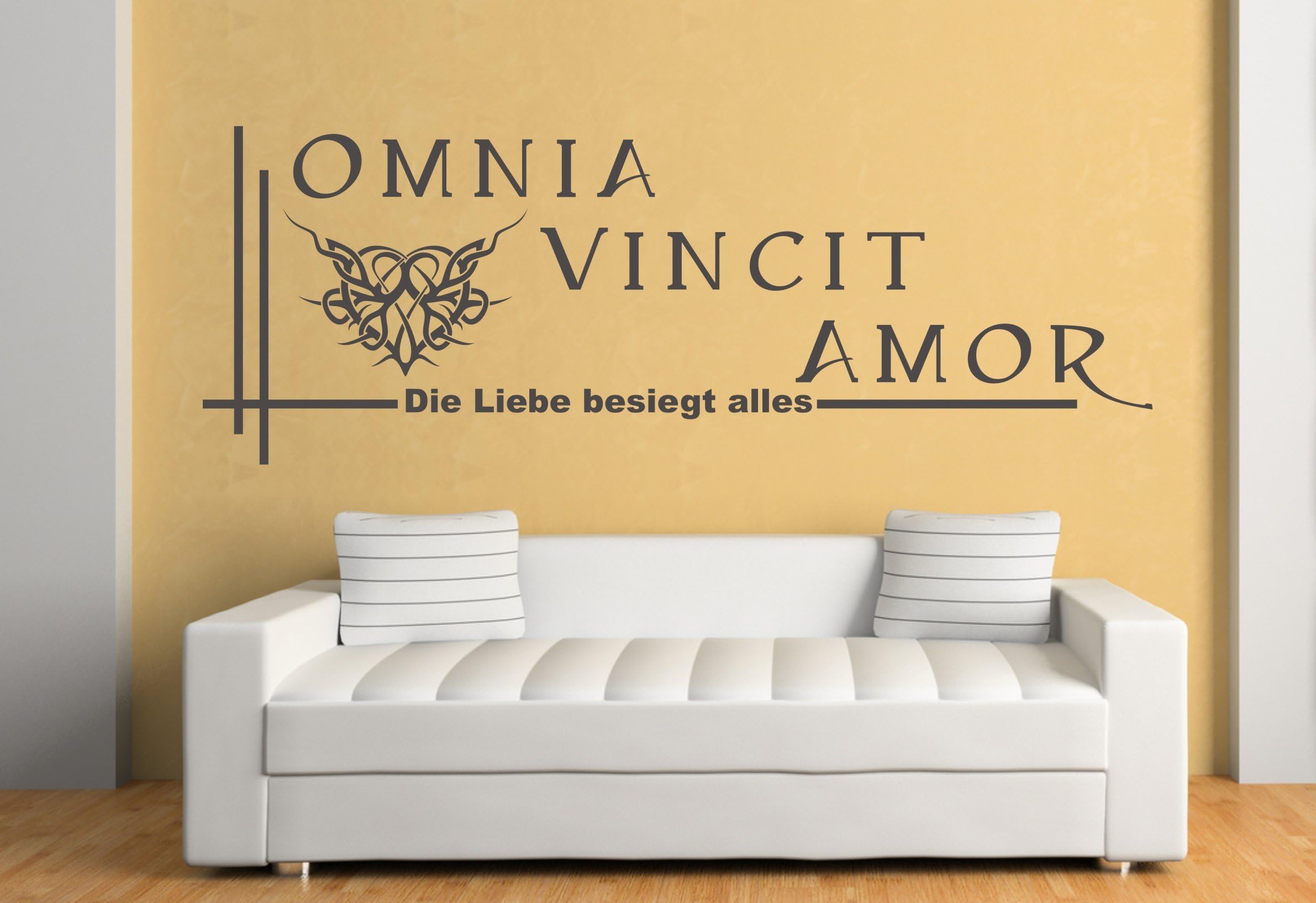 Omnia Vincit Amor (Love Touchdown Everything) Various Sizes and 27 Colours [German Language], yellow, ca. 95 cm x 34 cm