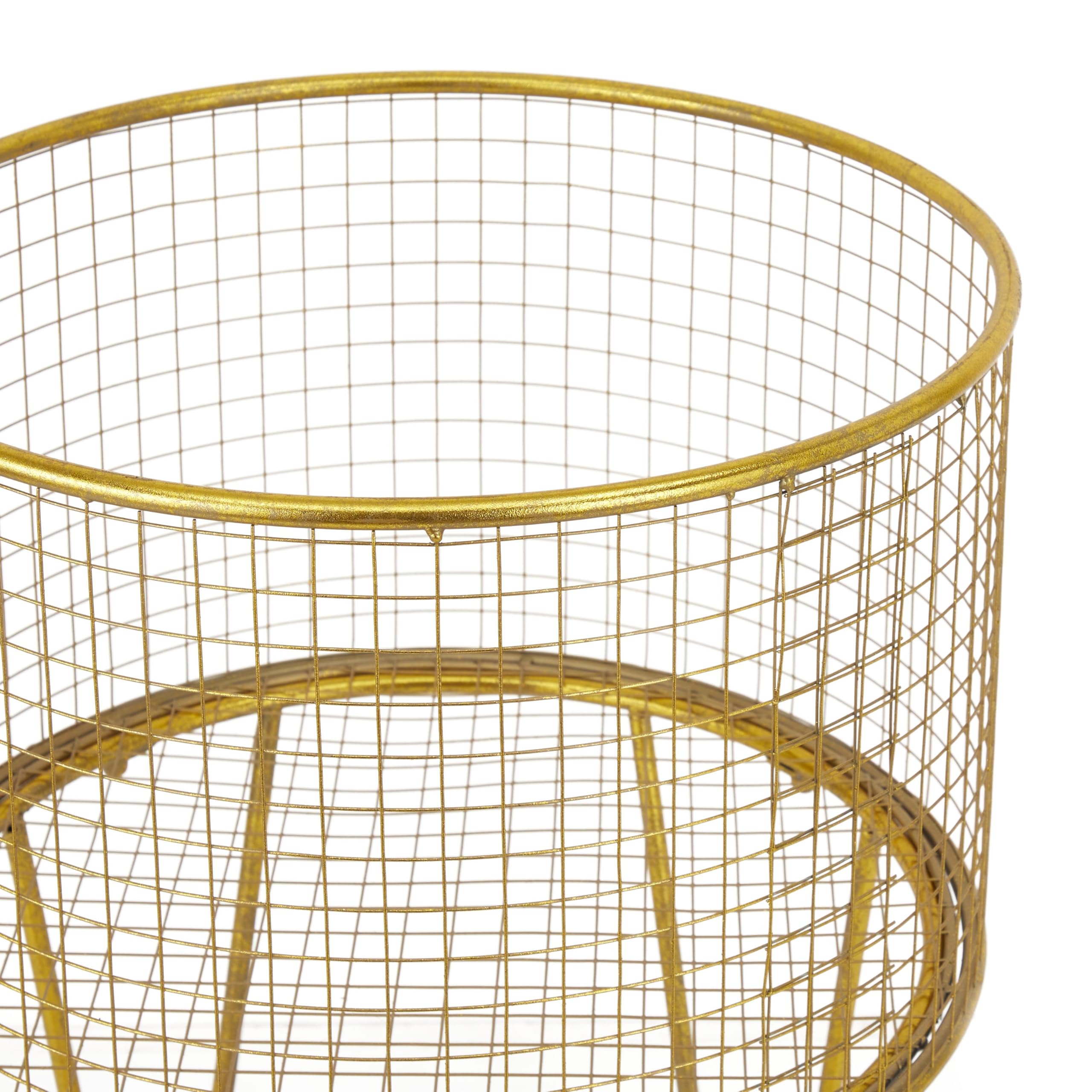Deco 79 Runder Aufbewahrungswagen aus Metall mit Rädern, 18" x 18" x 25", Gold