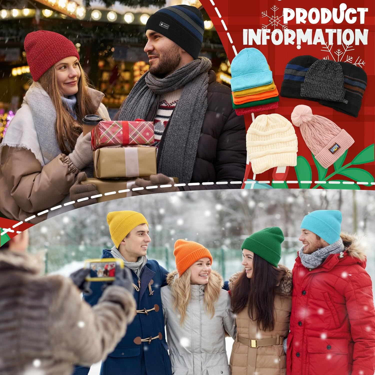 Cutecrop 50 Pack Winter Beanies Bulk Warm Thick Thermal Hat 10 Style Knit Beanies Unisex Hat Homeless Charity Donation Multicolor