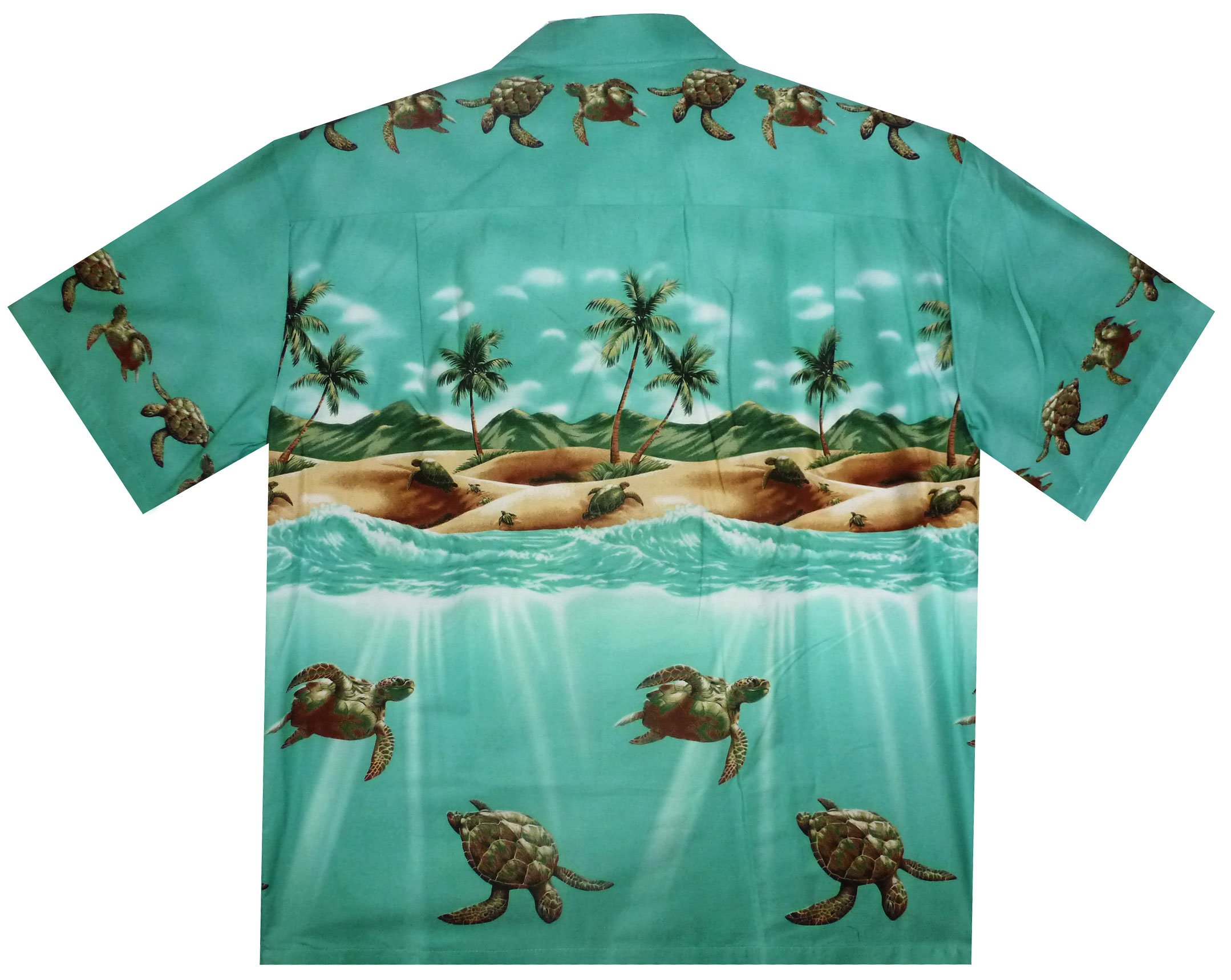 KY‘s | Original Camicia Hawaiana | Signori | S - 4XL | Maniche Corte | Tasca Frontale | Hawaii Stampa | Tartarughe | Verde