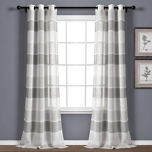 Miniatura 2 de Lush Decor Par de paneles de cortina de ventana transparente con ojales a rayas grises 84 "x 38
