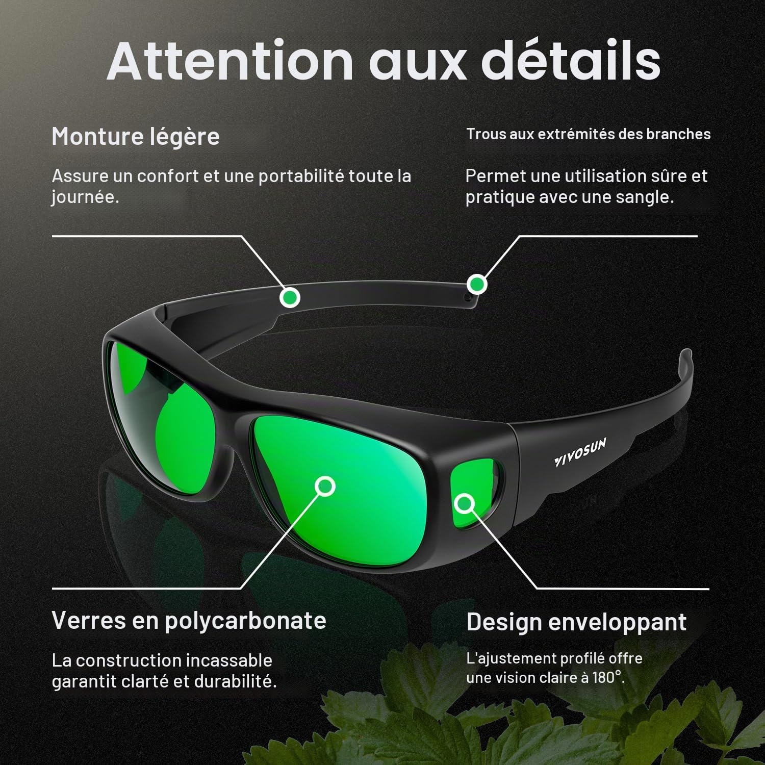 VIVOSUN Lot de 2 verres d'intérieur hydroponique LED pour salle de culture avec étui à lunettes