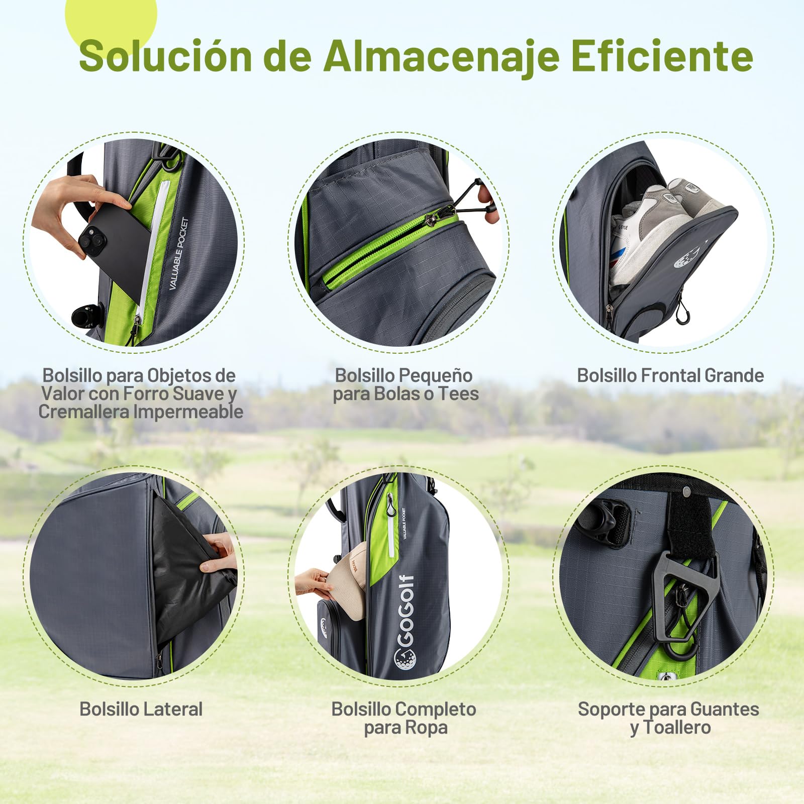 GYAMX Bolsa de Golf con Trípode, Bolsa de Soporte Profesional Golf con 8 Divisores, 5 Bolsillos con Cierre, Doble Correa Ajustable, Funda Impermeable, Unisex